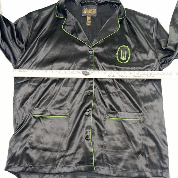 Wicked x Forever 21 Pajama Set Women’s Size L Black Satin Sparkle Embellished - Picture 5 of 12